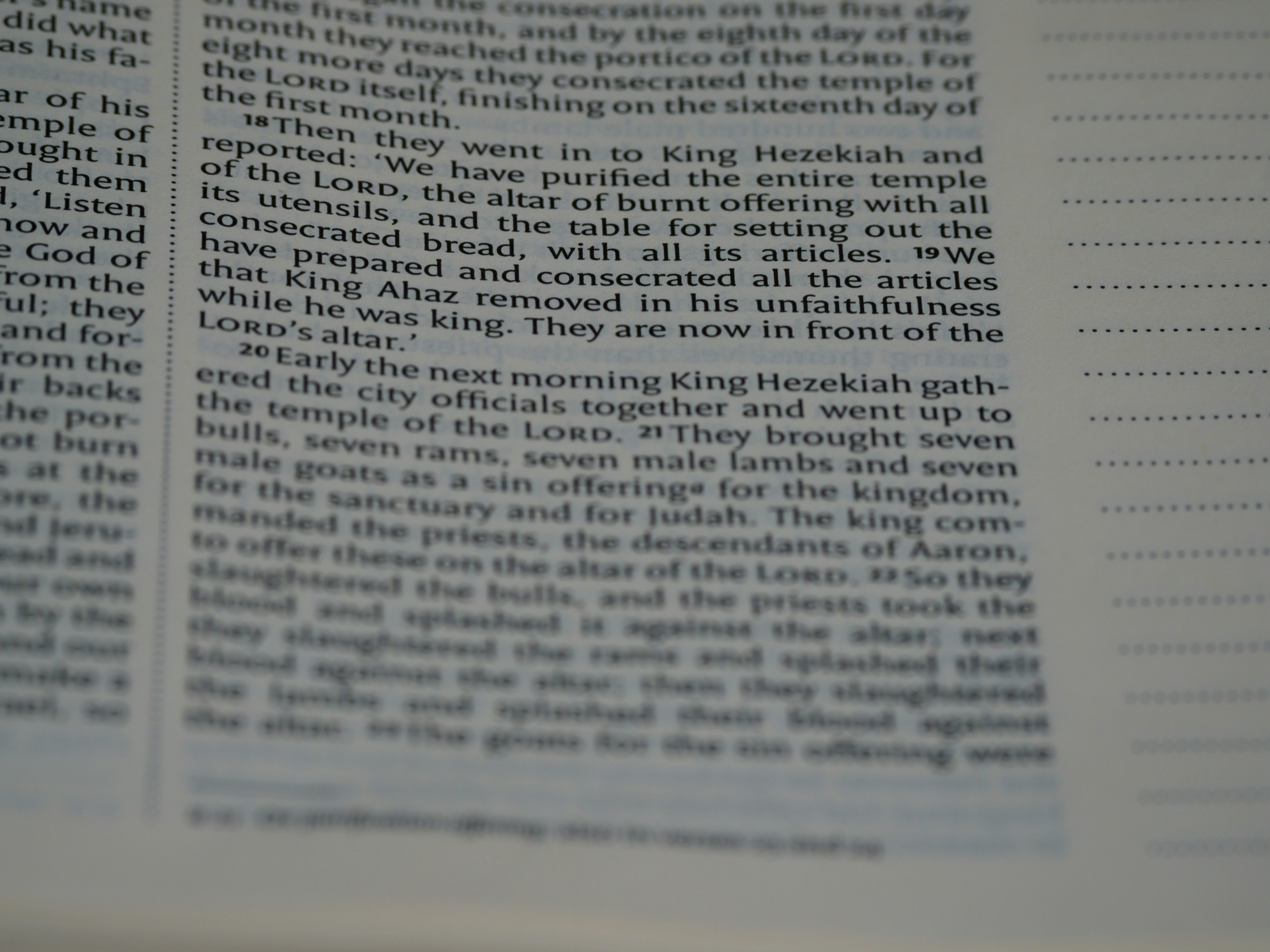 Close up, bokeh, macro, blur, blurred background, close focus, bible, old testament, hebrew bible, christian, judaism, history, text, reading, bible study, devotions, text, NIV, New International Version, type, typography, canon, christianity, holy scripture, holy bible, scripture, chronicles, 2 chronicles, דִּבְרֵי־הַיָּמִים, Diḇrê Hayyāmîm, hebrew bible, final book, ketuvim, tanakh, septuagint, Paralipoménōn, Books of Paralipomenon, second chronicles, historical, ancient near east texts, anet,
by Free IQ Tests a close up of a text on a book